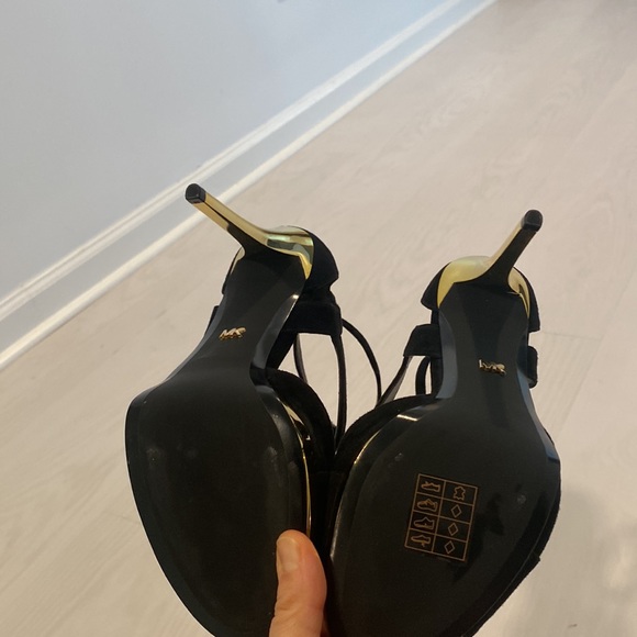 MK Black Gold Strap Ankle Evening Heels 7 - Picture 9 of 10